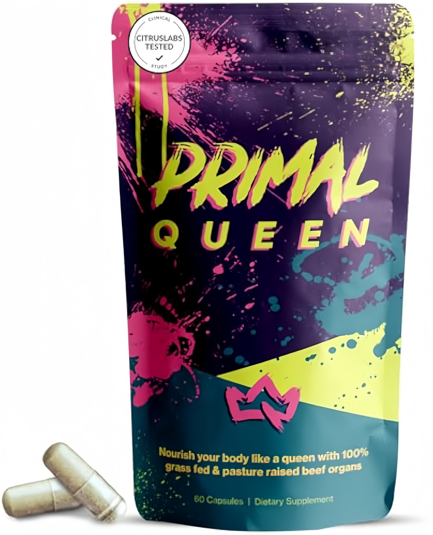 Primal Queen Female-Optimized Beef Organ Superfood Supplement (Beef Liver, Kidney, Heart, & 3 More) - 100% Grass Fed, Pasture Raised Cattle - Balance Hormones, Energy, & More for Women