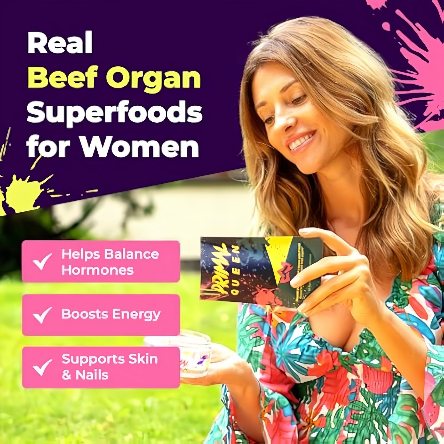 Primal Queen Female-Optimized Beef Organ Superfood Supplement (Beef Liver, Kidney, Heart, & 3 More) - 100% Grass Fed, Pasture Raised Cattle - Balance Hormones, Energy, & More for Women