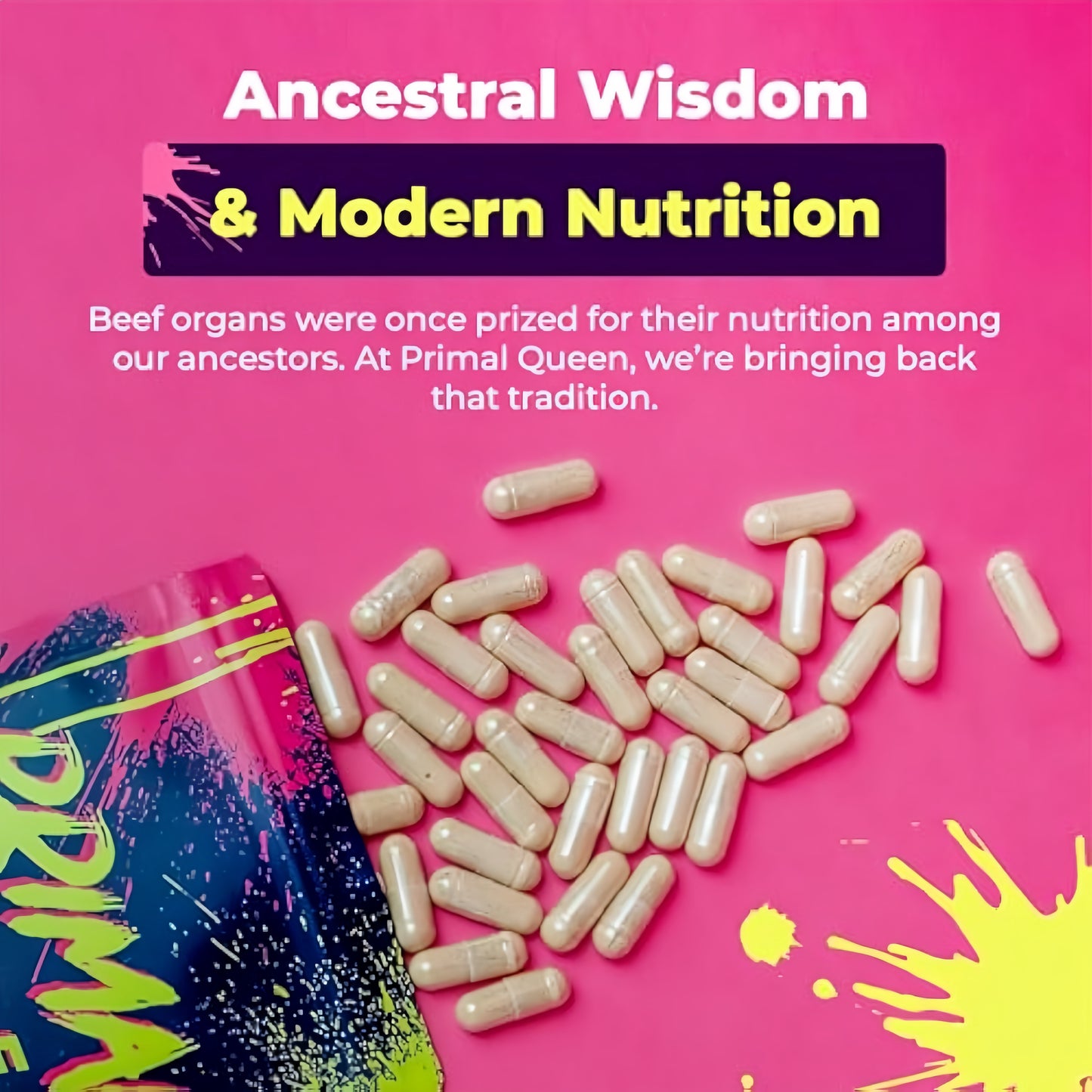 Primal Queen Female-Optimized Beef Organ Superfood Supplement (Beef Liver, Kidney, Heart, & 3 More) - 100% Grass Fed, Pasture Raised Cattle - Balance Hormones, Energy, & More for Women